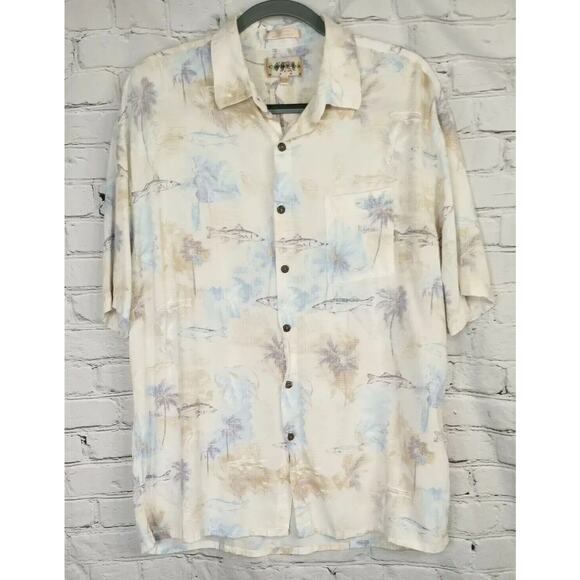 Campia Moda Hawaiian Button Up Shirt Palm Trees Fish Design Men’s Size XL - Picture 1 of 8